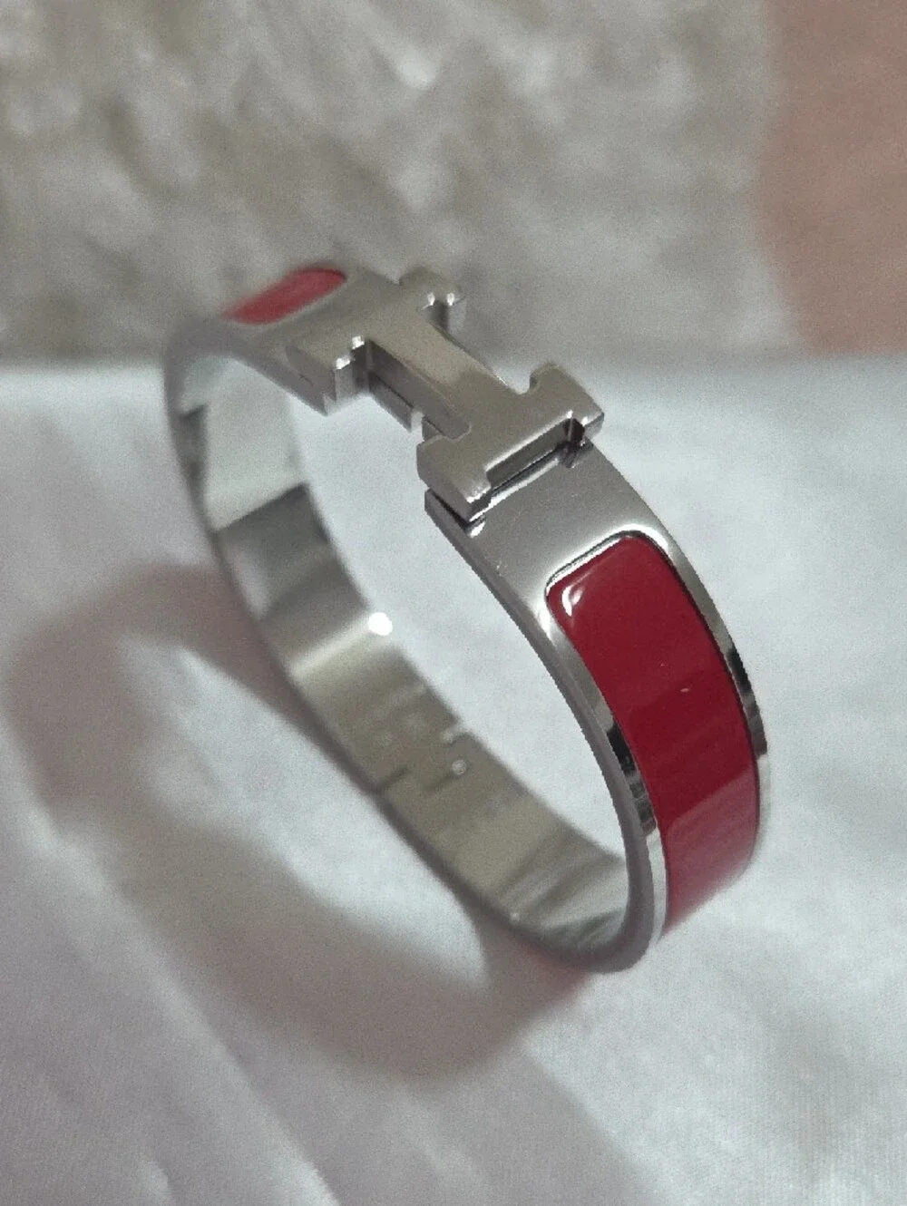 Enamel Hinge Click H Silver Colorful Bangle Bracelets